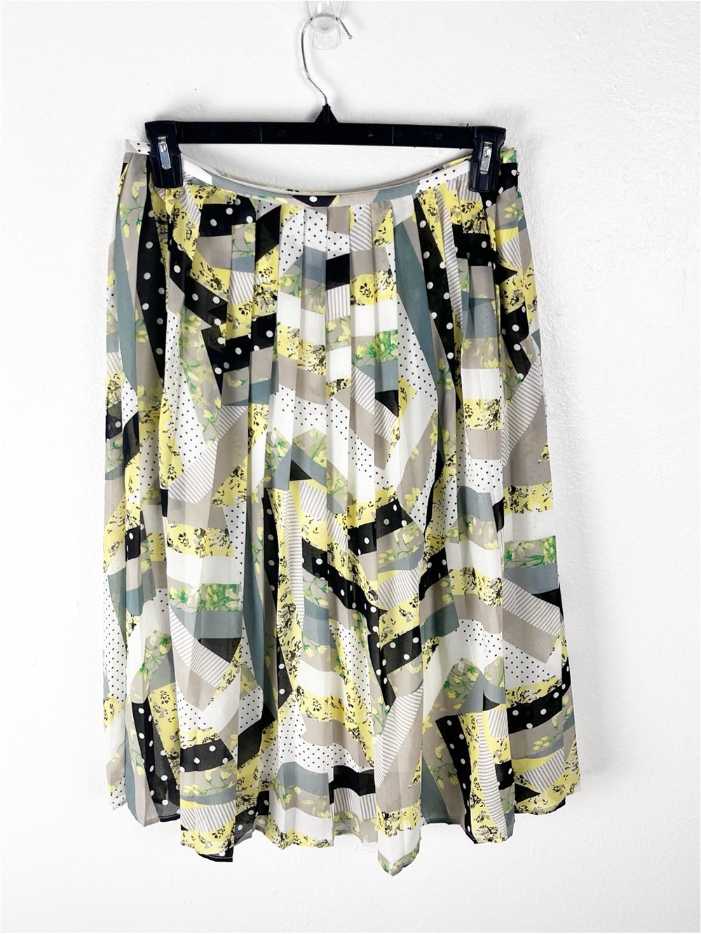 CALVIN KLEIN Mixed Media Lined Pleated Midi Skirt Medium Brunch Casual Boho